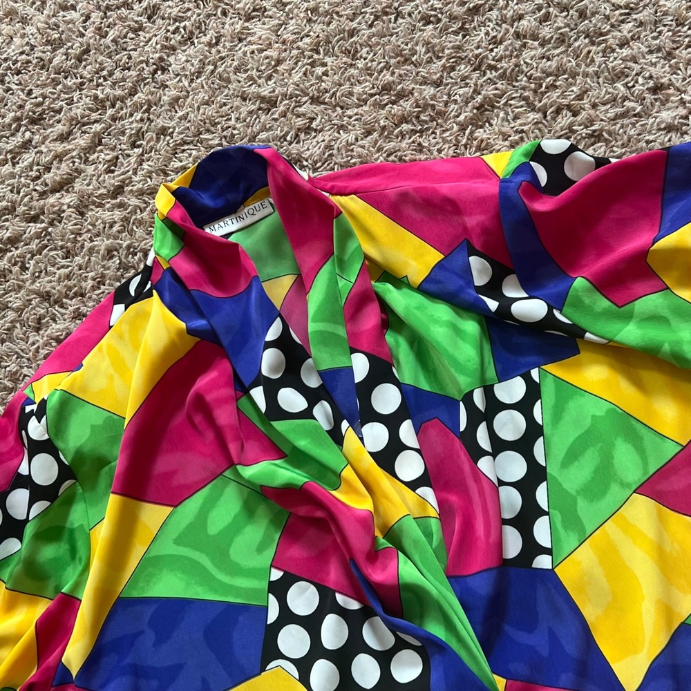 Vintage Martinique Geometric Polka Dot Blouse Short Sleeve Multi Color Size 8